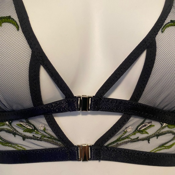 Thistle and Spire Embroidered Mesh Bralette - Denim and Green NWT - Picture 3 of 5